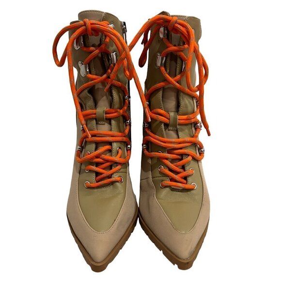 Steve Madden Tan Karey Leather Pointed Toe Lace-up Boots Size 8 - Picture 1 of 10